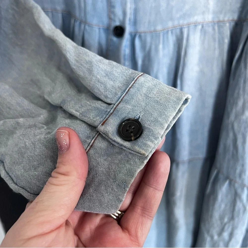 Umgee Short Denim Stonewash Dress Tiered Long Sleeve size Small - Picture 6 of 11